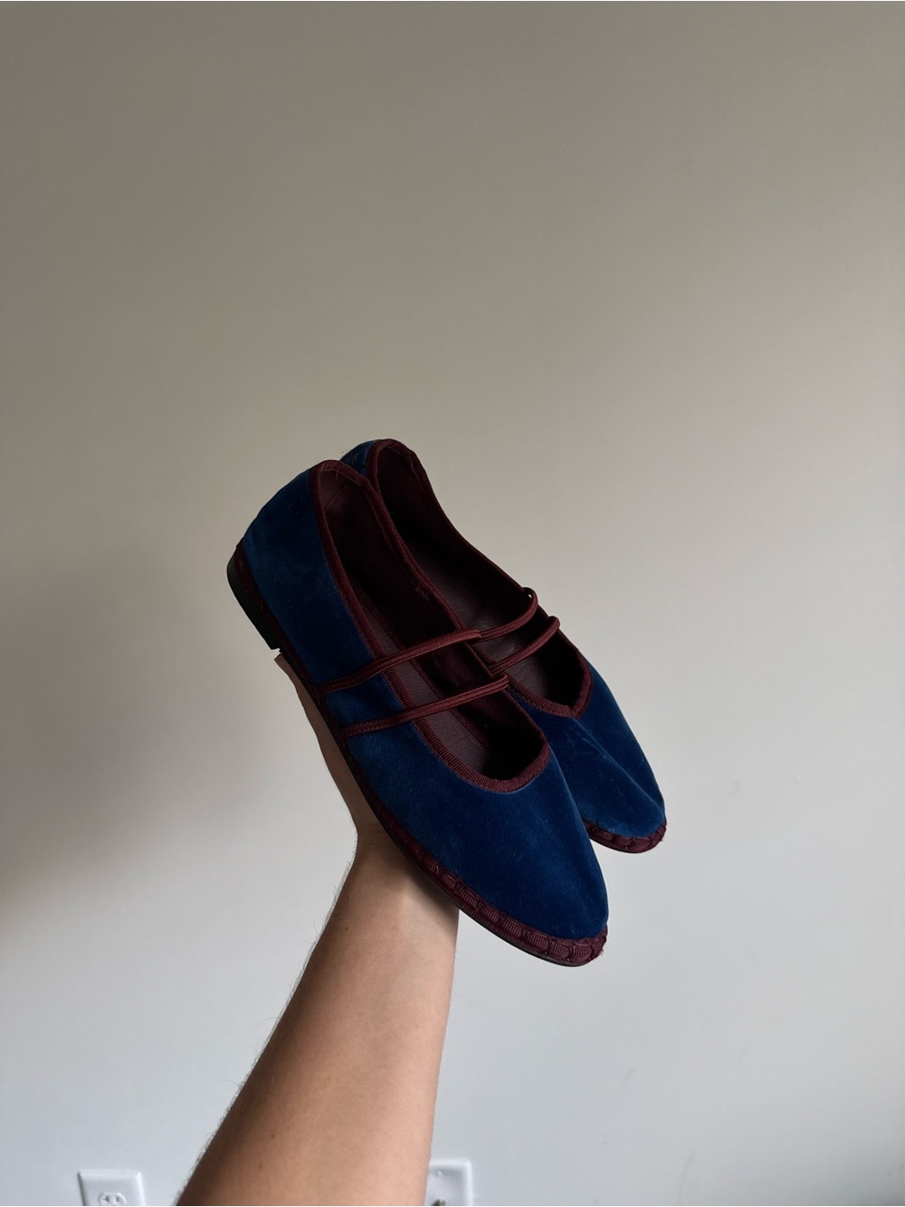 Suede Navy and Burgundy Mary Jane Flats with Cross Straps